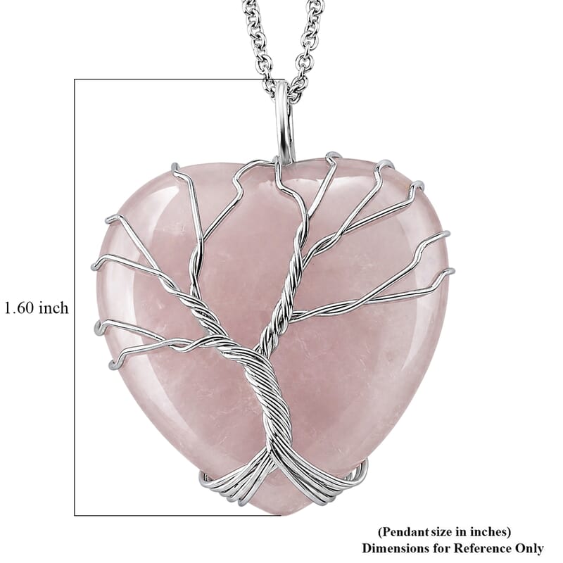 Red Quartz 48.00 ctw Pendant in Silvertone with Stainless Steel Necklace 20 Inches