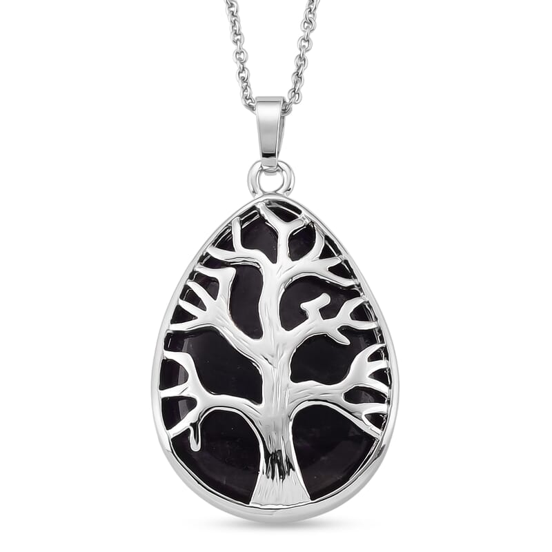 African Amethyst 45.00 ctw Pendant in Silvertone with Stainless Steel Necklace 20 Inches
