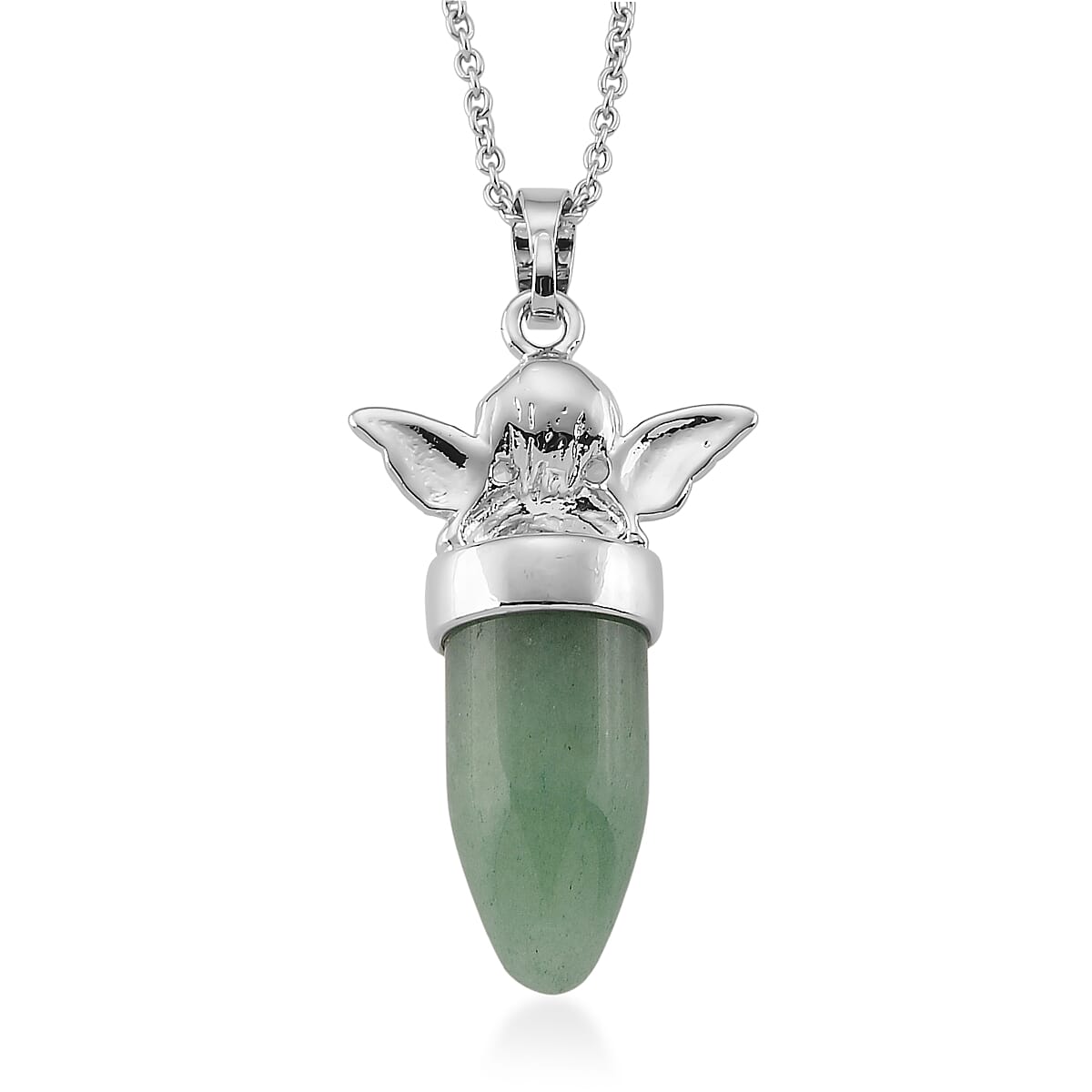 Green Aventurine 28.00 ctw Pendant in Silvertone with Stainless Steel Necklace 20 Inches