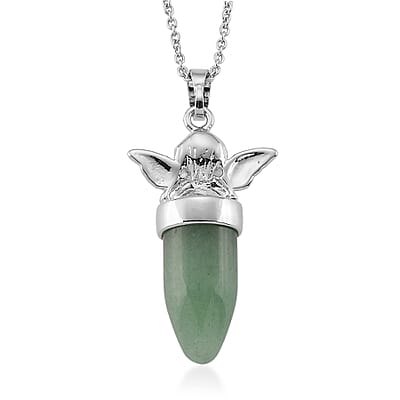 Green Aventurine 28.00 ctw Pendant in Silvertone with Stainless Steel Necklace 20 Inches