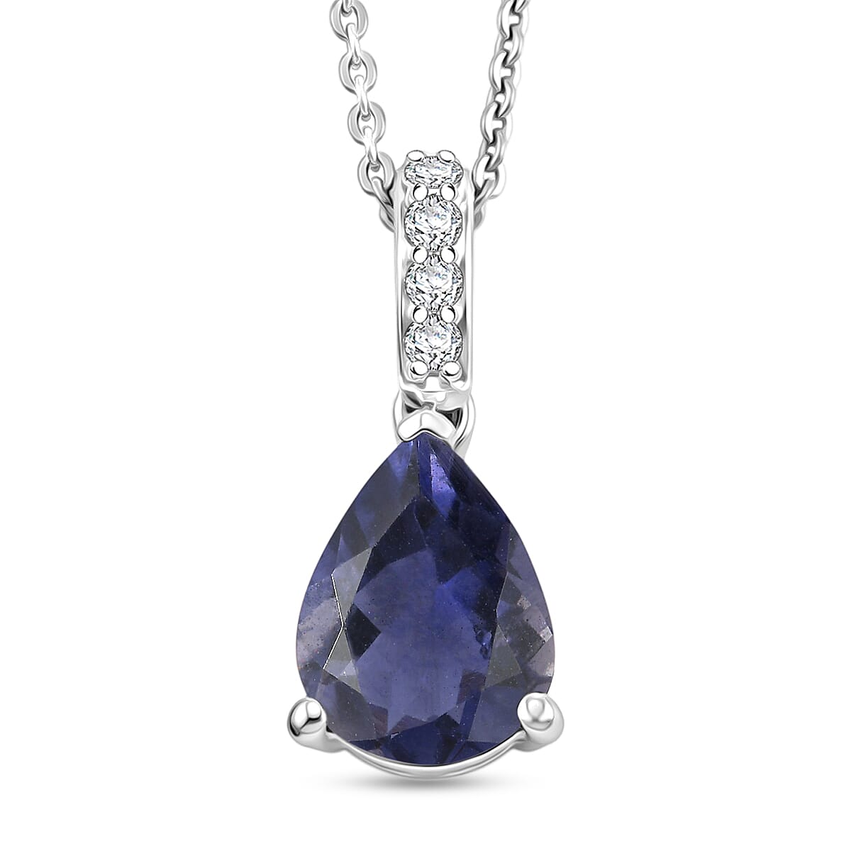 D'Joy Premium Catalina Iolite and White Zircon 1.75 ctw Pendant Necklace in Rhodium Over Sterling Silver 20 Inches