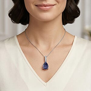D'Joy Premium Catalina Iolite and White Zircon 1.75 ctw Pendant Necklace in Rhodium Over Sterling Silver 20 Inches