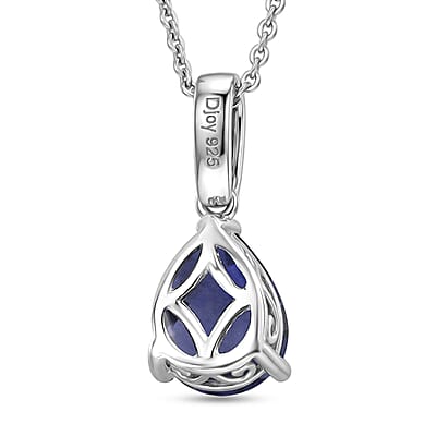 D'Joy Premium Catalina Iolite and White Zircon 1.75 ctw Pendant Necklace in Rhodium Over Sterling Silver 20 Inches