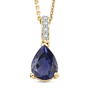 D'Joy Premium Catalina Iolite and White Zircon 1.75 ctw Pendant Necklace in 18K Vermeil Yellow Gold Over Sterling Silver 20 Inches