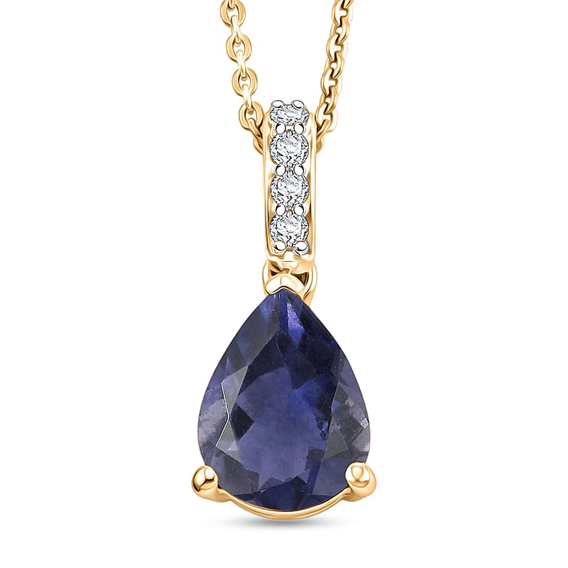 D'Joy Premium Catalina Iolite and White Zircon 1.75 ctw Pendant Necklace in 18K Vermeil Yellow Gold Over Sterling Silver 20 Inches