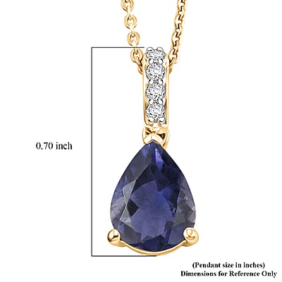 D'Joy Premium Catalina Iolite and White Zircon 1.75 ctw Pendant Necklace in 18K Vermeil Yellow Gold Over Sterling Silver 20 Inches
