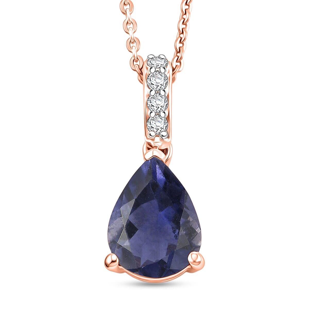 D'Joy Premium Catalina Iolite and White Zircon 1.75 ctw Pendant Necklace in 18K Vermeil Rose Gold Over Sterling Silver 20 Inches