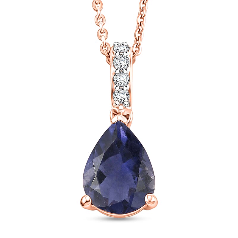 D'Joy Premium Catalina Iolite and White Zircon 1.75 ctw Pendant Necklace in 18K Vermeil Rose Gold Over Sterling Silver 20 Inches