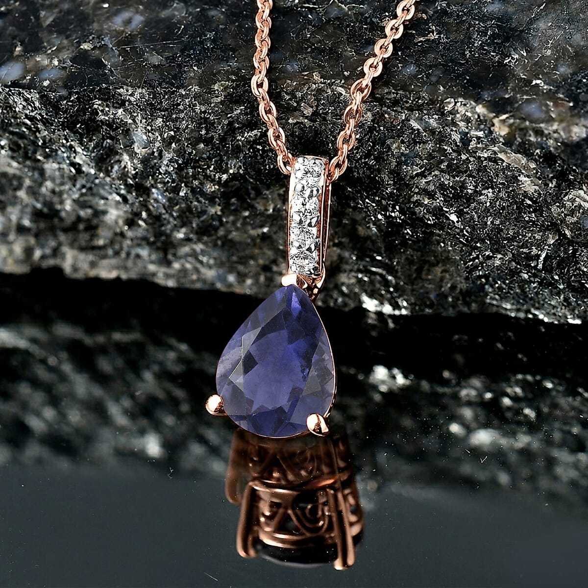 D'Joy Premium Catalina Iolite and White Zircon Pendant Necklace (20 Inches) in 18K Vermeil Rose Gold Over Sterling Silver 1.75 ctw image number 1