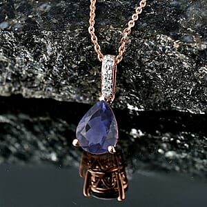 D'Joy Premium Catalina Iolite and White Zircon Pendant Necklace (20 Inches) in 18K Vermeil Rose Gold Over Sterling Silver 1.75 ctw