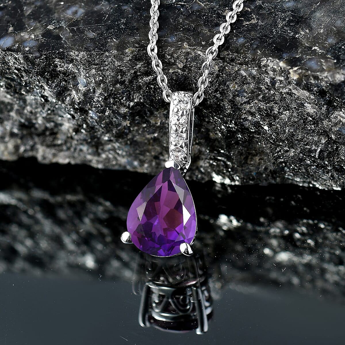 D'Joy Premium Lusaka Amethyst and White Zircon 1.75 ctw Pendant Necklace in Rhodium Over Sterling Silver 20 Inches image number 1