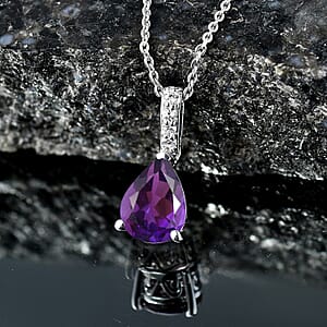 D'Joy Premium Lusaka Amethyst and White Zircon 1.75 ctw Pendant Necklace in Rhodium Over Sterling Silver 20 Inches