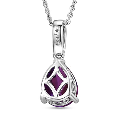 D'Joy Premium Lusaka Amethyst and White Zircon 1.75 ctw Pendant Necklace in Rhodium Over Sterling Silver 20 Inches