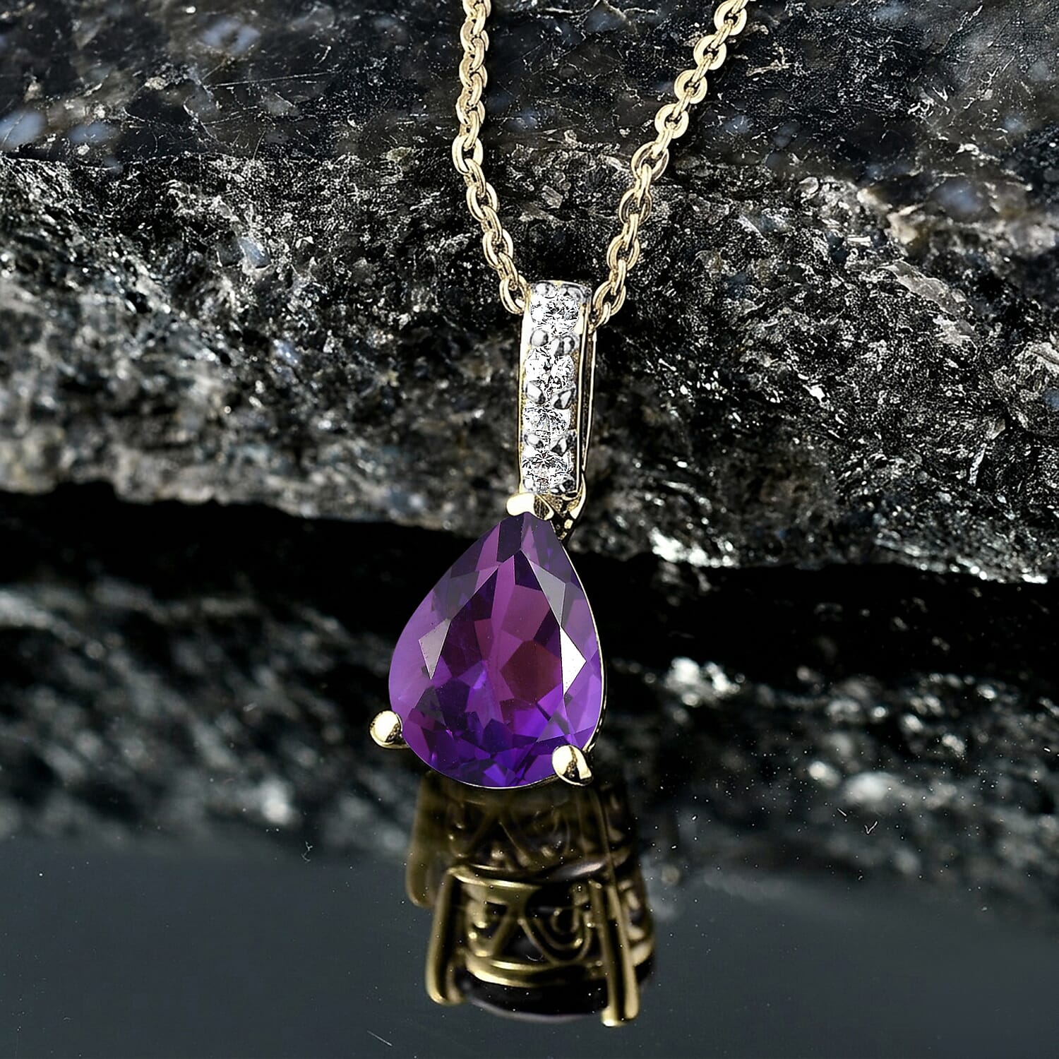 D'Joy Premium Lusaka Amethyst and White Zircon 1.75 ctw Pendant Necklace in 18K Vermeil Yellow Gold Over Sterling Silver 20 Inches