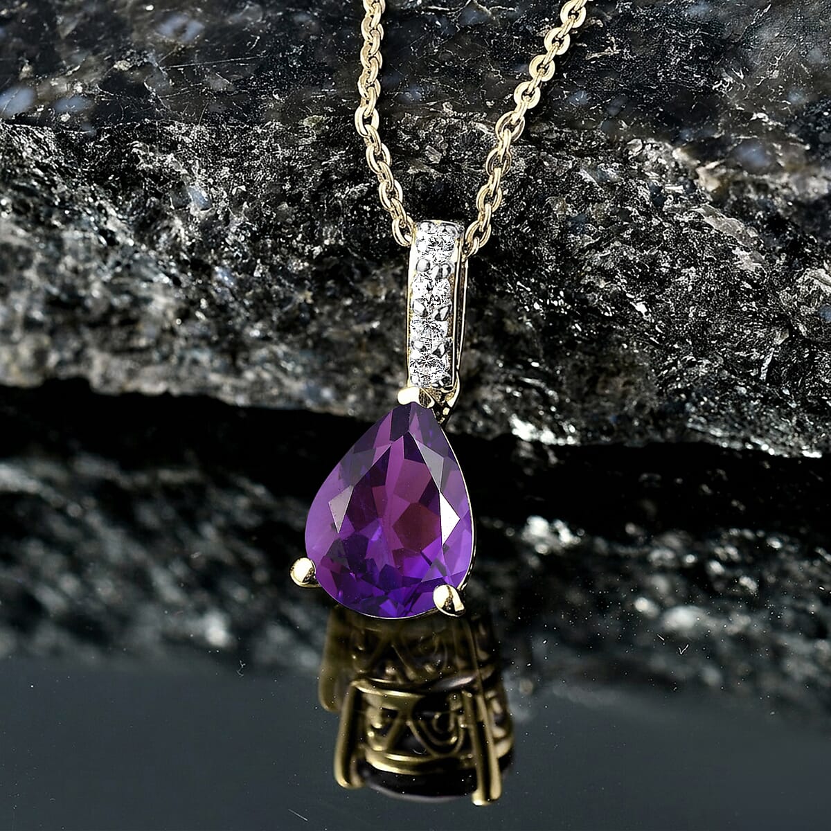 D'Joy Premium Lusaka Amethyst and White Zircon Pendant Necklace (20 Inches) in 18K Vermeil Yellow Gold Over Sterling Silver 1.75 ctw image number 1