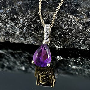 D'Joy Premium Lusaka Amethyst and White Zircon Pendant Necklace (20 Inches) in 18K Vermeil Yellow Gold Over Sterling Silver 1.75 ctw