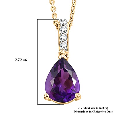 D'Joy Premium Lusaka Amethyst and White Zircon 1.75 ctw Pendant Necklace in 18K Vermeil Yellow Gold Over Sterling Silver 20 Inches