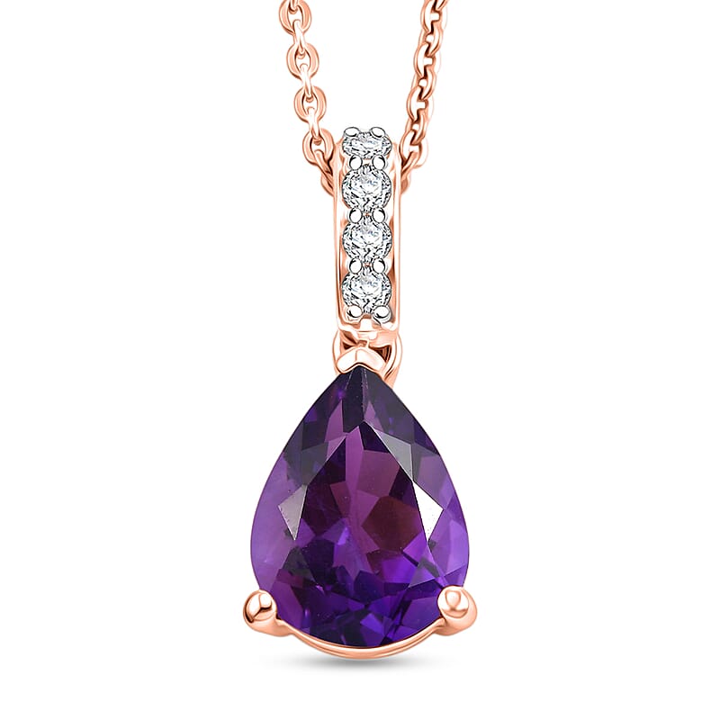 D'Joy Premium Lusaka Amethyst and White Zircon 1.75 ctw Pendant Necklace in 18K Vermeil Rose Gold Over Sterling Silver 20 Inches
