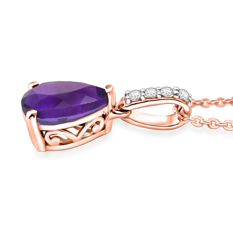 D'Joy Premium Lusaka Amethyst and White Zircon 1.75 ctw Pendant Necklace in 18K Vermeil Rose Gold Over Sterling Silver 20 Inches