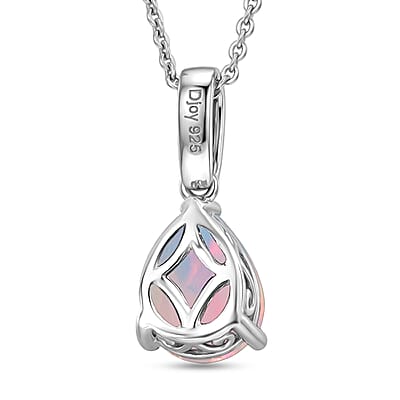 D'Joy Premium Ethiopian Welo Opal and White Zircon 1.40 ctw Pendant Necklace in Rhodium Over Sterling Silver 20 Inches
