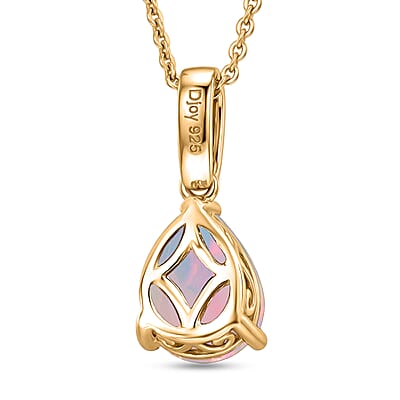 D'Joy Premium Ethiopian Welo Opal and White Zircon 1.40 ctw Pendant Necklace in 18K Vermeil Yellow Gold Over Sterling Silver 20 Inches