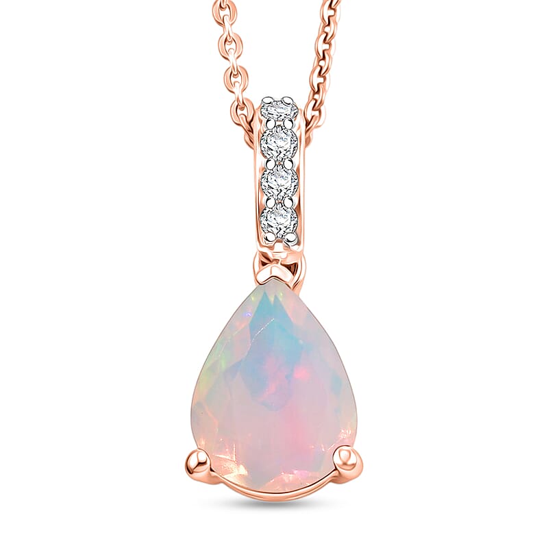 D'Joy Premium Ethiopian Welo Opal and White Zircon 1.40 ctw Pendant Necklace in 18K Vermeil Rose Gold Over Sterling Silver 20 Inches