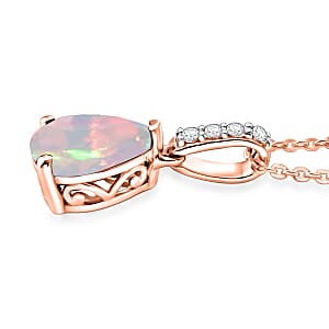 D'Joy Premium Ethiopian Welo Opal and White Zircon Pendant Necklace (20 Inches) in 18K Vermeil Rose Gold Over Sterling Silver 1.40 ctw