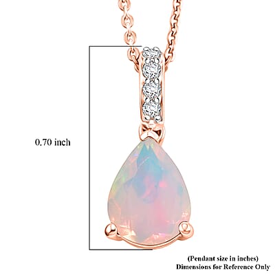 D'Joy Premium Ethiopian Welo Opal and White Zircon 1.40 ctw Pendant Necklace in 18K Vermeil Rose Gold Over Sterling Silver 20 Inches
