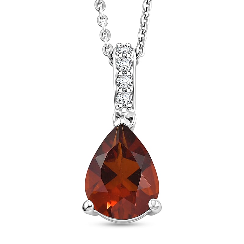 D'Joy Premium Brazilian Cherry Citrine and White Zircon 1.85 ctw Pendant Necklace in Rhodium Over Sterling Silver 20 Inches