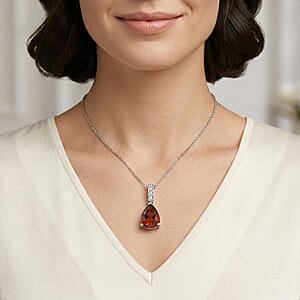 D'Joy Premium Brazilian Cherry Citrine and White Zircon 1.85 ctw Pendant Necklace in Rhodium Over Sterling Silver 20 Inches