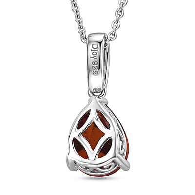 D'Joy Premium Brazilian Cherry Citrine and White Zircon 1.85 ctw Pendant Necklace in Rhodium Over Sterling Silver 20 Inches