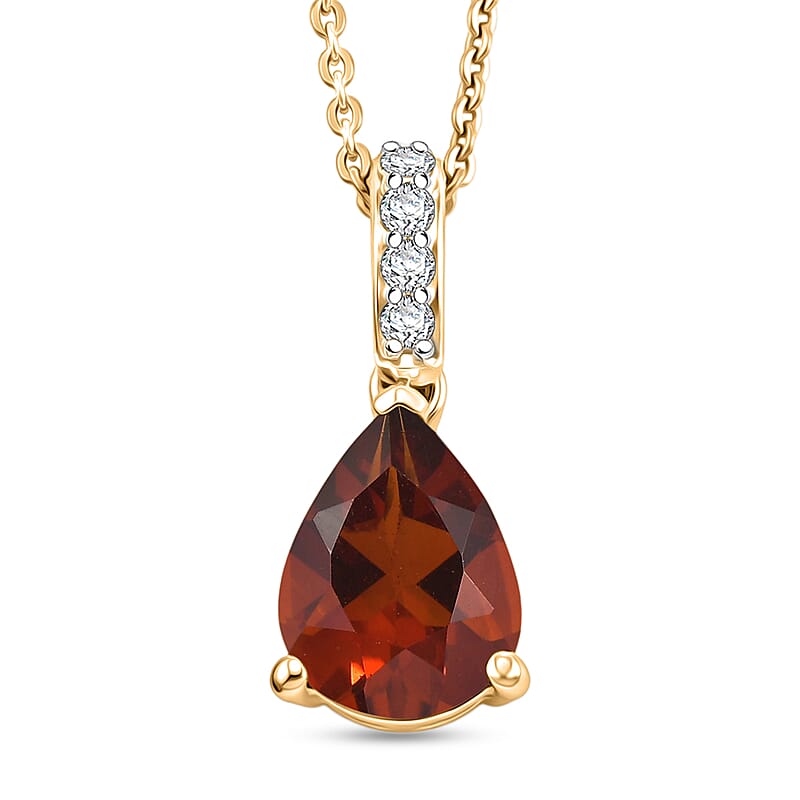 D'Joy Premium Brazilian Cherry Citrine and White Zircon 1.85 ctw Pendant Necklace in 18K Vermeil Yellow Gold Over Sterling Silver 20 Inches