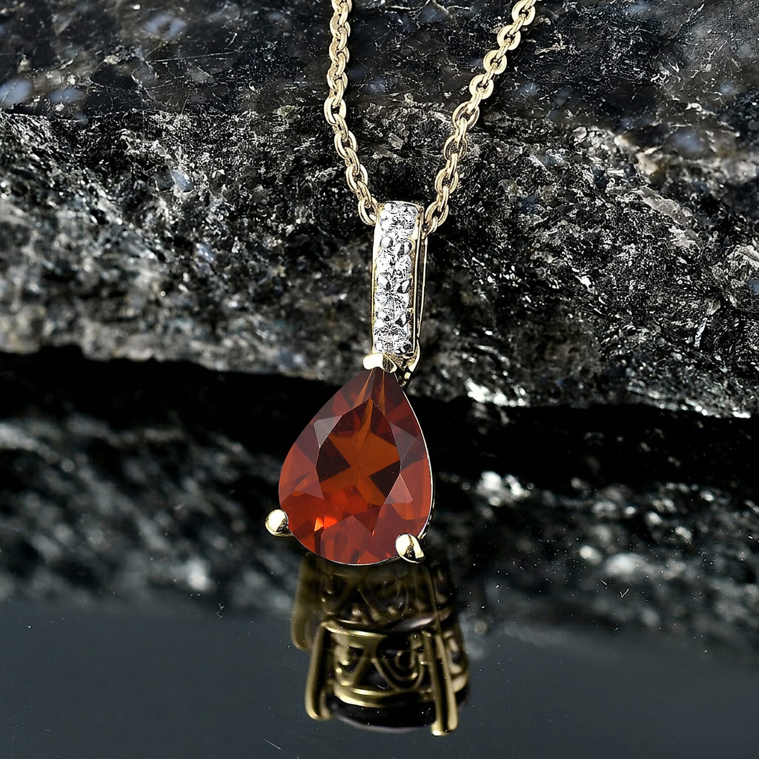 D'Joy Premium Brazilian Cherry Citrine and White Zircon 1.85 ctw Pendant Necklace in 18K Vermeil Yellow Gold Over Sterling Silver 20 Inches