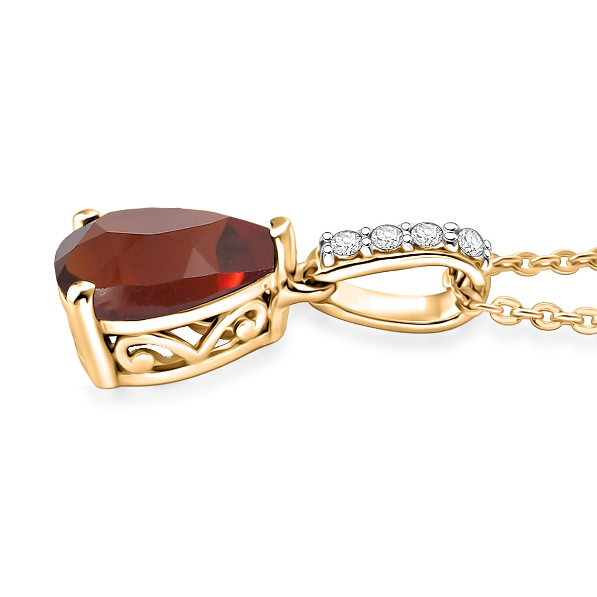 D'Joy Premium Brazilian Cherry Citrine and White Zircon 1.85 ctw Pendant Necklace in 18K Vermeil Yellow Gold Over Sterling Silver 20 Inches