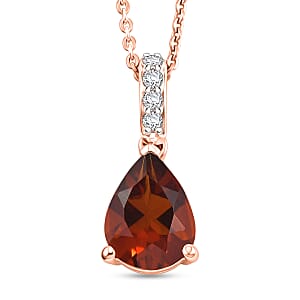 D'Joy Premium Brazilian Cherry Citrine and White Zircon 1.85 ctw Pendant Necklace in 18K Vermeil Rose Gold Over Sterling Silver 20 Inches