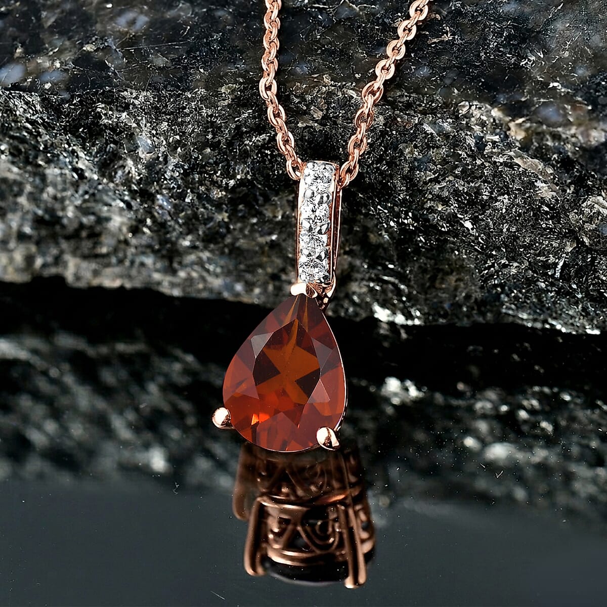 D'Joy Premium Brazilian Cherry Citrine and White Zircon 1.85 ctw Pendant Necklace in 18K Vermeil Rose Gold Over Sterling Silver 20 Inches image number 1