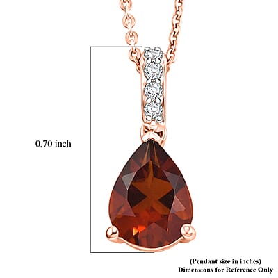 D'Joy Premium Brazilian Cherry Citrine and White Zircon 1.85 ctw Pendant Necklace in 18K Vermeil Rose Gold Over Sterling Silver 20 Inches