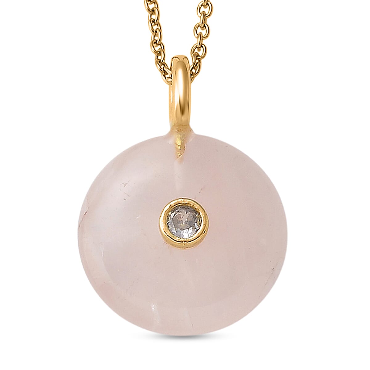 Rose Quartz, Austrian Crystal Pendant in Goldtone with ION Plated YG Stainless Steel Necklace (20 Inches) 16.00 ctw