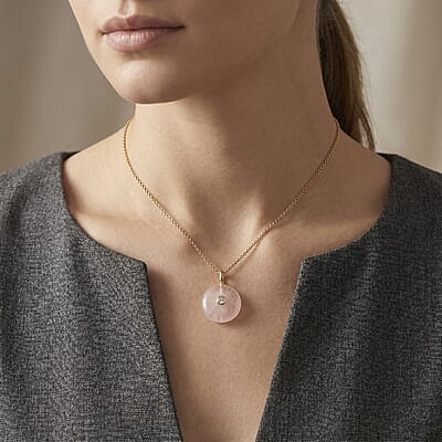 Rose Quartz and Austrian Crystal 16.00 ctw Pendant in Goldtone with ION Plated YG Stainless Steel Necklace 20 Inches
