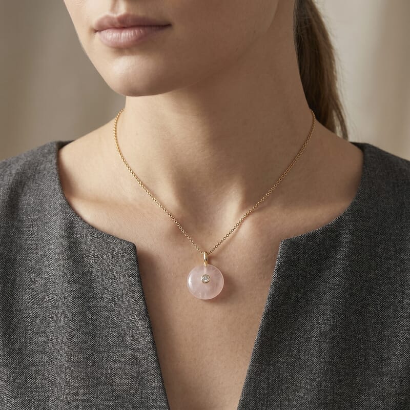 Rose Quartz and Austrian Crystal 16.00 ctw Pendant in Goldtone with ION Plated YG Stainless Steel Necklace 20 Inches