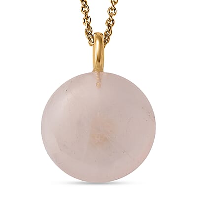 Rose Quartz and Austrian Crystal 16.00 ctw Pendant in Goldtone with ION Plated YG Stainless Steel Necklace 20 Inches