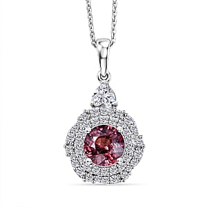 Certified & Appraised Premium Raspberry Zircon and Moissanite 2.80 ctw Pendant Necklace in Rhodium Over Sterling Silver (20 Inches)