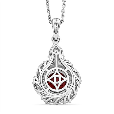 Certified and Appraised Premium Raspberry Zircon and Moissanite 2.80 ctw Pendant Necklace in Rhodium Over Sterling Silver (20 Inches)