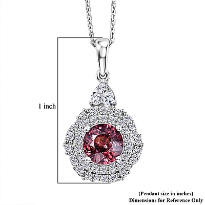 Certified and Appraised Premium Raspberry Zircon and Moissanite 2.80 ctw Pendant Necklace in Rhodium Over Sterling Silver (20 Inches)