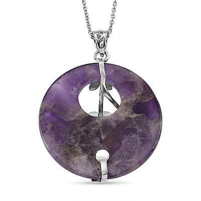 African Amethyst and Multi Gemstone 60.00 ctw Pendant in Silvertone with Stainless Steel Necklace 20 Inches