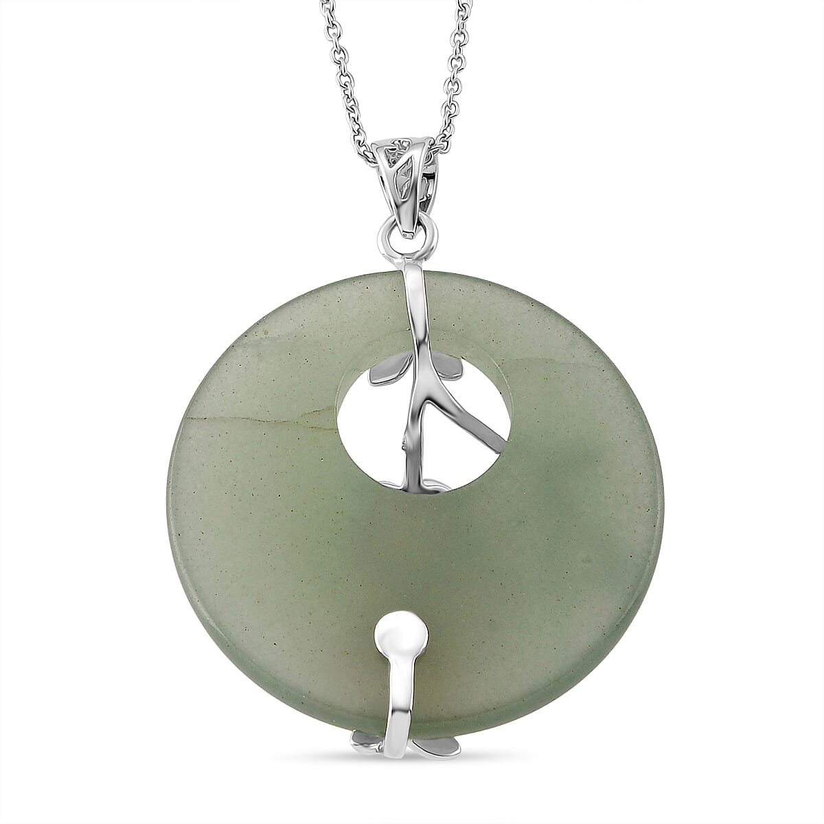 Green Aventurine and Multi Gemstone 60.00 ctw Pendant in Silvertone with Stainless Steel Necklace 20 Inches