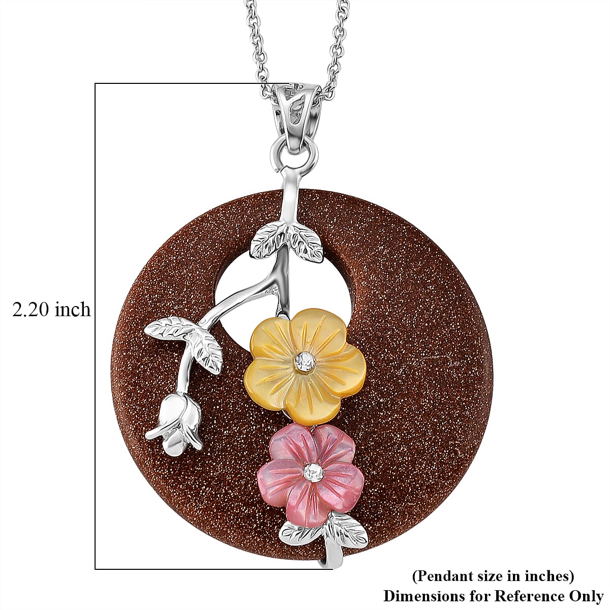 Gold Sandstone and Multi Gemstone 60.00 ctw Pendant in Silvertone with Stainless Steel Necklace 20 Inches