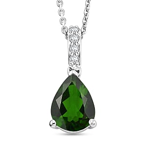 D'Joy Chrome Diopside and White Zircon Fashion Pendant Necklace (20 Inches) in Rhodium Over Sterling Silver 2.10 ctw