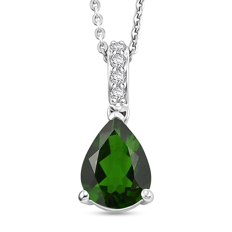 D'Joy Chrome Diopside and White Zircon 2.10 ctw Pendant Necklace in Rhodium Over Sterling Silver 20 Inches
