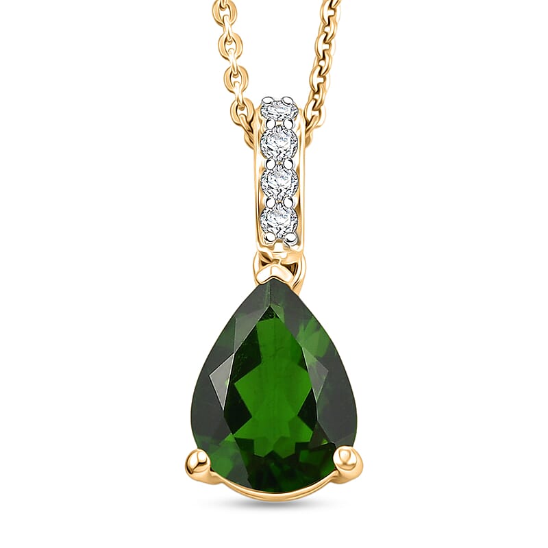 D'Joy Chrome Diopside and White Zircon 2.10 ctw Pendant Necklace in 18K Vermeil Yellow Gold Over Sterling Silver 20 Inches
